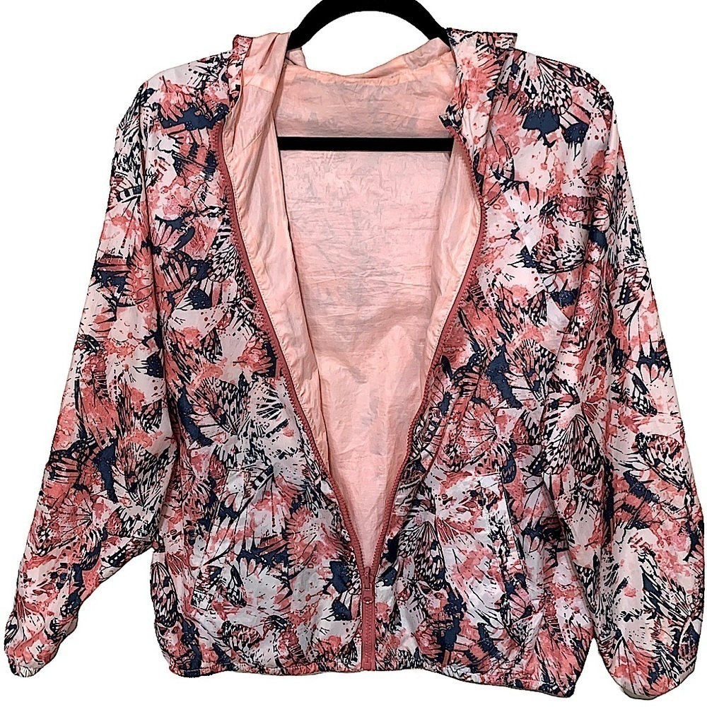𝅺ZARA Girls Collection Pink/Pink Print Reversible Windbreaker Jacket Size 13/14